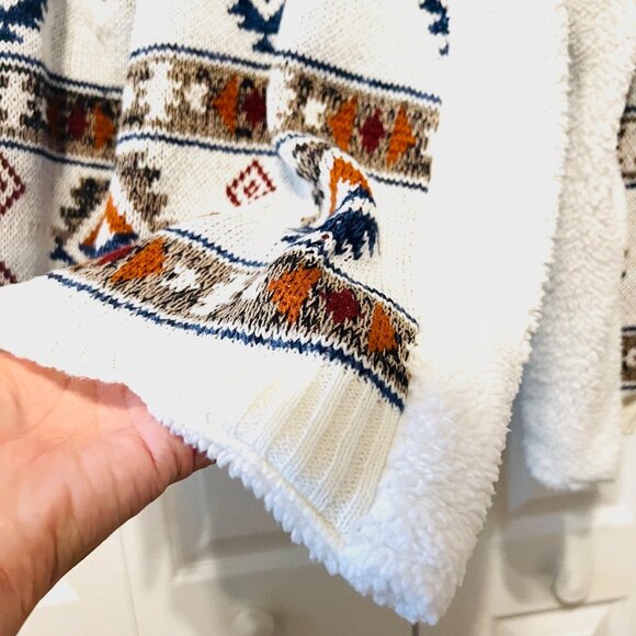 Almost Famous-Aztec Juniors Large Cream/Sherpa Hooded Open Front Cardigan-Soft - Picture 12 of 16